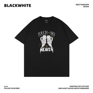 Camiseta Negra con Alas Blancas, Texto Dorado Impreso con Transferencia Térmica, Unisex, Manga Regular, 100% Algodón, Tejido Transpirable, China - Product Image 4