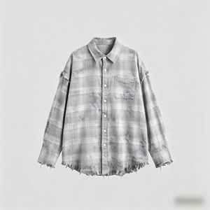 Chemise unisexe vintage grunge à carreaux, coupe ample, bords bruts, en flanelle, boutonnée, style streetwear décontracté - Product Image 4