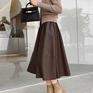 Nouvelle mode, jupes longues en cuir véritable noir taille haute pour femmes, grandes tailles - Product Image 6