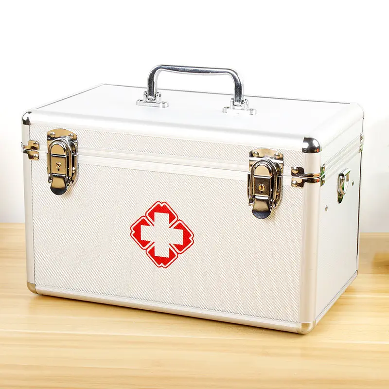 صندوق أدوات الإسعافات الأولية من الألومنيوم قابل للنقل ومخصص ومزود بعلبة للطبيبات بحجم 10 بوصات من شركة WETRUST صندوق تخزين الأدوية مزود بصندوق طبية من عدة طبقات