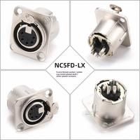 Konektor XLR 5 Pin Male Female Sepasang, Dudukan Panel Persegi, Soket Cannon untuk Audio, Mikrofon, Speaker, Mixer