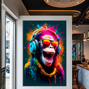 <span class=keywords><strong>Pop</strong></span> <span class=keywords><strong>Art</strong></span> toile décoration murale rue animaux Graffiti esthétique décor à la maison <span class=keywords><strong>affiche</strong></span> <span class=keywords><strong>Art</strong></span> écouteur portant <span class=keywords><strong>singe</strong></span> encadré pour café - Product Image 2