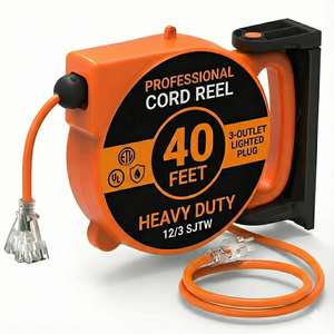 Enrollador de Cable Retráctil Automático de Pared Linsheng, Calibre 14, 40 Pies, SJTW, Triple Conexión, con Luz en el Extremo, Gran Venta - Product Image 2