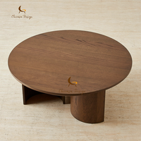 Table basse en bois de noyer naturel, finition mate lisse, écologique, style moderne et organique, avec base cylindrique, 2 tables