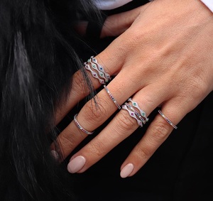 Red Green Blue Eye Cute Lovely Turkish Evil Shape Eye Link Engagement Band <strong>Silver</strong> CZ Finger <strong>Rings</strong> <strong>Stacking</strong> <strong>Ring</strong> - Product Image 4