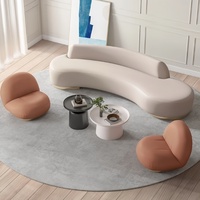 Ensemble de canapés d'angle incurvé trois places en bouclette blanc de luxe minimaliste pour salon, meubles en bois