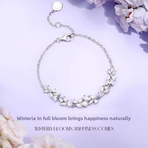 Bracciale a Cuore in Lega Elettroplaccata con Fiore di Glicine e Pietra Naturale - Modello Fan Qi, Regalo per Ricchezza e Amore - Product Image 5