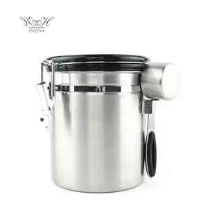 Silver Medium 1.4L Stainless Steel Kitchen Airtight Storage Container Co2 Coffee Bean Canister With Date Tracker And Scoop