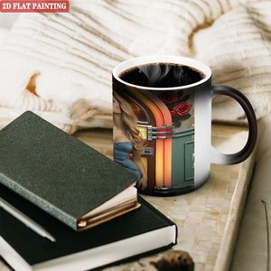 Curved Ergonomic Body Comfort Mug Frosted Black 11oz <b>Ceramic</b> Heat Sensitive Drinking <b>Cup</b> - Product Image 3