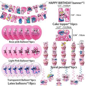 Venta caliente Pink Stitch <span class=keywords><strong>Lilo</strong></span> personaje de dibujos animados papel Banner bandera taza pastel <span class=keywords><strong>Topper</strong></span> juegos de globos de látex para fiesta de feliz cumpleaños - Product Image 2