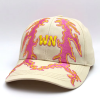 Casquette de baseball en coton personnalisée à 6 panneaux, broderie 3D flamme rose et jaune, visière incurvée, réglable, unisexe, style streetwear