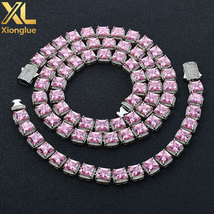 Niche Shiny Stylish Hiphop Fashion Trendy Sparkling Brass Square Pink Zircon Cube 10mm Tennis Link <b>Chain</b> Bracelet - Product Image 5