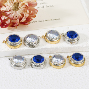 Pendentif rond en acier inoxydable avec cristal bleu, accessoire de fabrication de bijoux, plaqué or et argent, composant DIY pour bracelet, collier, boucles d'oreilles - Product Image 1
