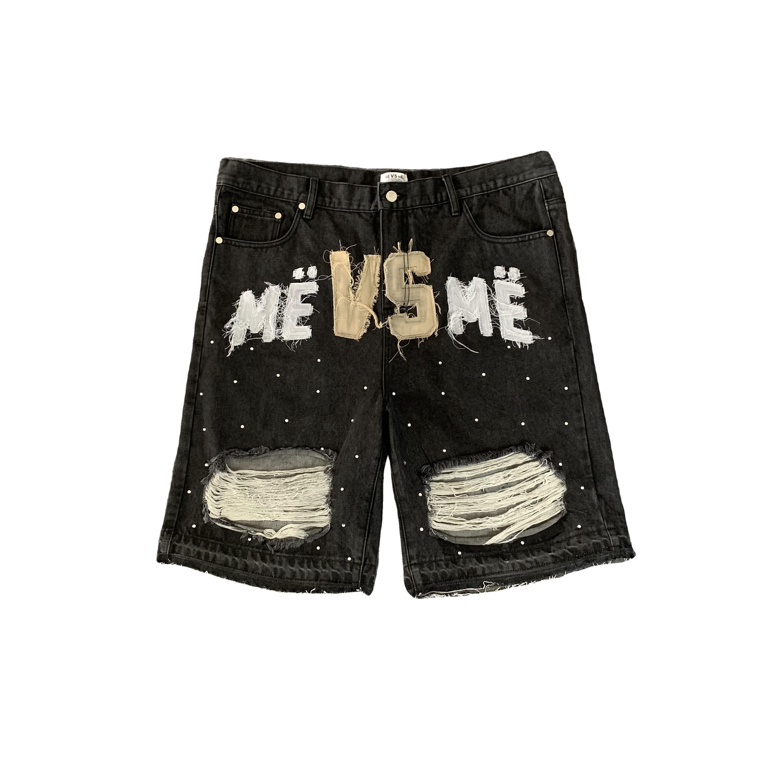 Y2K Shorts Rhinestone - Custom Ripped Denim Shorts Men