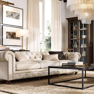 Antique American Classic Living Room Fabrics <strong>3</strong> <strong>Piece</strong> Tufted Rice White Chesterfield <strong>Sofa</strong> <strong>Set</strong> - Product Image 2