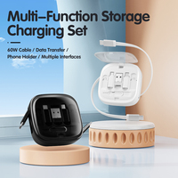 LOGO personnalisé 6 en 1 60W Câble de charge rapide Boîte de rangement Câble rétractable de type C et adaptateur de stockage Kit de câble de chargeur multi USB