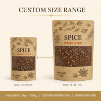Sachets refermables personnalisés en kraft avec logo, sachets à fermeture éclair pour épices (anis étoilé, piment fort, cumin et mélange d'épices)