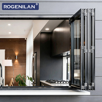 ROGENILAN Fenêtre pliante double vitrage trempé style américain, insonorisée, en aluminium, pour maisons en verre
