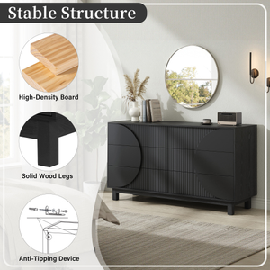 <span class=keywords><strong>Commode</strong></span> moderne à 6 tiroirs cannelés, <span class=keywords><strong>commode</strong></span> moderne de 60 pouces de large, organisateur de vêtements avec 6 tiroirs profonds, armoire de rangement - Product Image 5