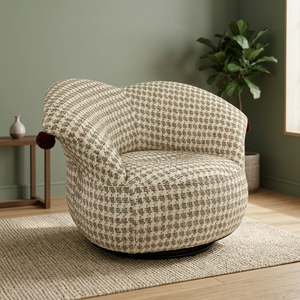 Sillón de terciopelo moderno estilo francés color crema, respaldo sólido, giratorio, estilo mediados de siglo, mueble para sala de estar - Product Image 2