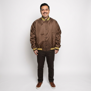 Customizable Satin Baseball Varsity <b>Jacket</b> with Embroidered Patches Stand Collar Front Logo <b>Men's</b> <b>Long</b> Sleeve Winter <b>Jacket</b> - Product Image 1