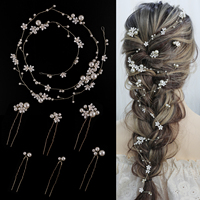 Mode mariée une pièce cheveux longs vigne 6 pièces un ensembles épingle à cheveux à la main alliage fleur casque ensembles de bijoux de mariage