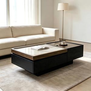 Rectangle Wooden Coffee <b>Table</b> Stone Top <b>Storage</b> Eco-Friendly High-<b>end</b> Vintage Style Home Luxury Design Living Room - Product Image 1