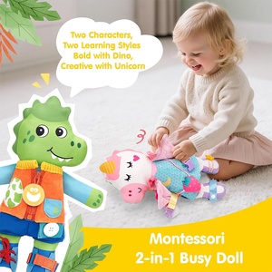 Poupée <span class=keywords><strong>Montessori</strong></span> en peluche 2-en-1 de haute qualité, réversible Licorne & Dinosaure, pour apprendre à se vêler, pour tout-petits et enfants - Product Image 3