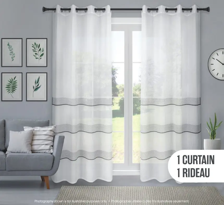 100% Polyester Horizontal big Stripe faux linen sheer Curtain jacquard Sheer Curtain
