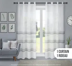 100% Polyester Horizontal Big Stripe Kunstleder weiß schiere Vorhang Jacquard Sheer Vorhang