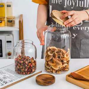 Wadah Penyimpanan Makanan Dapur Acacia, Stoples Kue, Stoples Pantry, Kaca Transparan 1-2L, Mulut Lebar Besar, Tutup Kayu - Product Image 6
