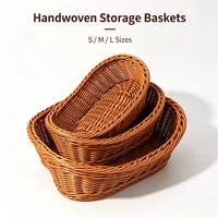 PP Rattan Geweven Opbergmand Set, 3 Maten Ovale Handgeweven Mand voor Keuken Brood Fruit Snoep & Badkamer Organizer