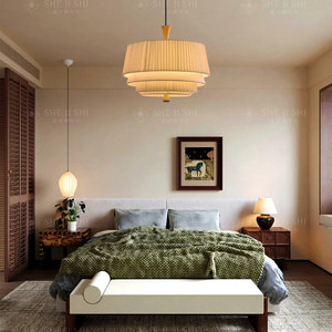 Lustre vintage en tissu rond E27 à six têtes, lampe à économie d'énergie pour salon, chambre à coucher, salle à manger - Product Image 2