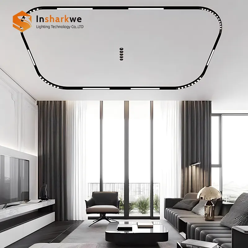 Insharkwe高品質丸型商用グリル天井Dc48v磁気トラックレール付きリニア磁気LEDライト