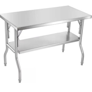 Banc de travail pliable à deux niveaux en acier inoxydable robuste |   Équipement de cuisine commerciale pour restaurant, hôtel, cuisine domestique - Product Image 1
