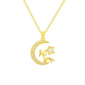 Collana con Ciondolo a Forma di Luna in Zirconi Placcato Oro 18K di Alta Qualità per Donna, Elegante Catena alla Moda - Product Image 4