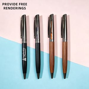 Stylo gel noir personnalisable 0,5 mm avec impression UV effaçable, design en bois grainé doré pour le bureau et l'école - Product Image 1