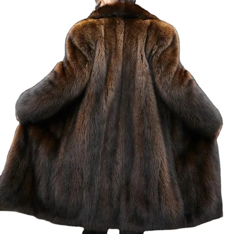 wholesale winter leather plush coat thick mid-length faux fox fur collar mink fur coat for men