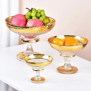 Juego de Platos de Fruta de Cristal Pintados a Mano con Cristal Dorado de Bohemia Checa, Adornos de Lujo Ligero de Alta Gama, Juego de 9 Piezas - Product Image 5