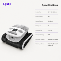 Robot de nettoyage de piscine sans fil 10400mAh, autonomie de 3h, escalade automatique des parois, double filtre, IP68, pour piscines en béton et en carrelage