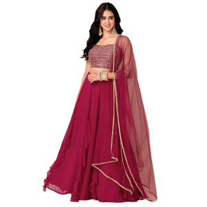 Adorable Pink Georgette Compromiso Wear Lehenga Choli con Dupatta Wedding Apparel - Product Image 1