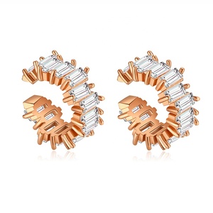 Gemnel Brass Jewelry 14k Gold Plated Shiny baguette zircon Ear Cuff <strong>Earring</strong> - Product Image 5