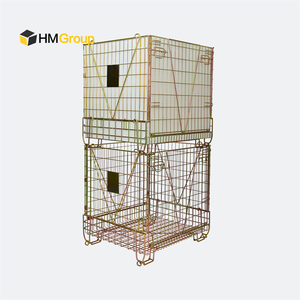 定制仓库存储热浸镀锌耐用可拆卸可堆叠折叠钢托盘箱丝网容器 - Product Image 3