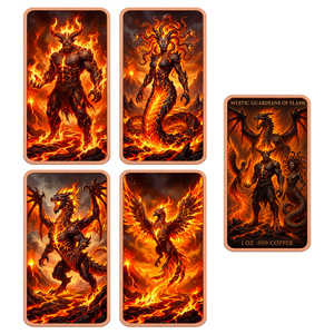 Vente en gros de barres rectangulaires en cuivre .999 de 1 oz, marque MK, Mystic Guardians Flame Fire <span class=keywords><strong>Dragon</strong></span> <span class=keywords><strong>Phoenix</strong></span>, imprimées en 2D, lingot commémoratif - Product Image 2