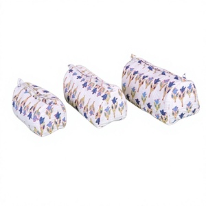 Bolsa de cosméticos y herramientas con cremallera azul personalizada al por mayor, bolsa de almacenamiento personalizada duradera y moderna de algodón acolchado de gran capacidad - Product Image 1