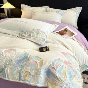 Parure de lit en polaire épaisse d'hiver, motif floral, housse de couette, drap, taie d'oreiller, usage domestique, moins de 500g - Product Image 2