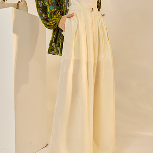 New Chinese Style Early Autumn Loose High Polyester Jacquard Wide-Leg Long <strong>Pants</strong> for Women Gold Weaving Satin Draping N8046 - Product Image 4