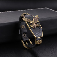 Pulseras de Cuero Estilo Vikingo para Hombre, con Dije de Águila, Estilo Rock Punk, Joyería Masculina para la Muñeca, Longitud Ajustable