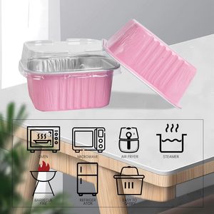 Contenedores Desechables de Aluminio para Alimentos, Rectangulares, Color Rosa, con Tapa de Aluminio, Aptos para Alimentos para Llevar - Product Image 2