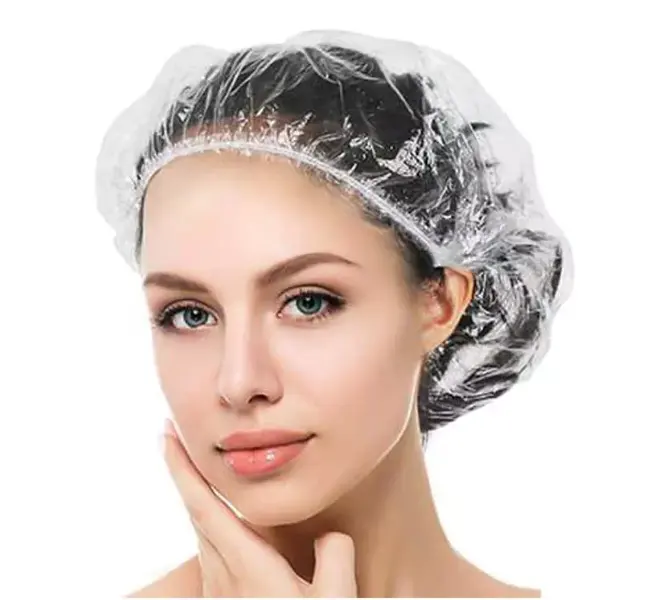 Disposable Plastic Hair Hotel Shower cover With Elastic Waterproof Bathing PE Shower cover